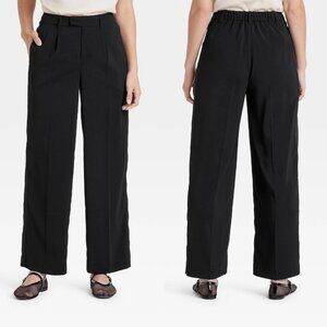Size 2 - High-Rise Satin Side Striped Straight Trousers - A New Day Black